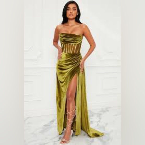 Fashion Nova Dresses & Skirts - Fashion Nova  Velvet Olive Green Strapless Gown